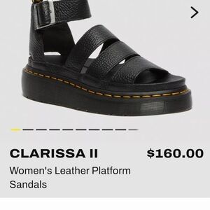 New Dr. Martens Black Leather Clarissa II Platform Sandals with Yellow Stitching